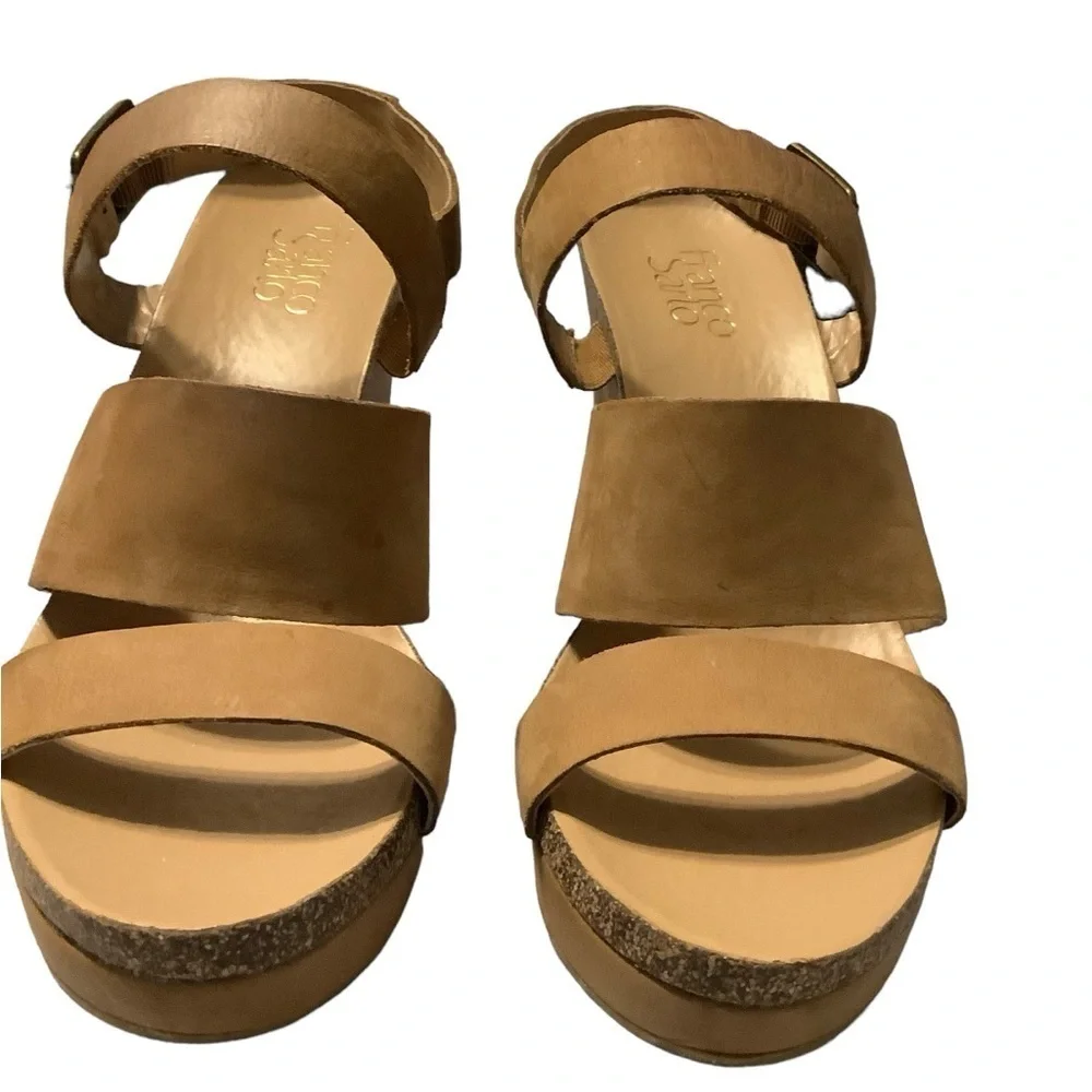 Franco Sarto‎ Womens Fiona Tan Leather Wedge Heel Strappy Sandals Size 9.5